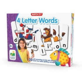 Puzzle Educativ de potrivire Cuvinte din 4 litere in engleza cu 20 perechi de piese auto-corectante recomandat de la 4 ani